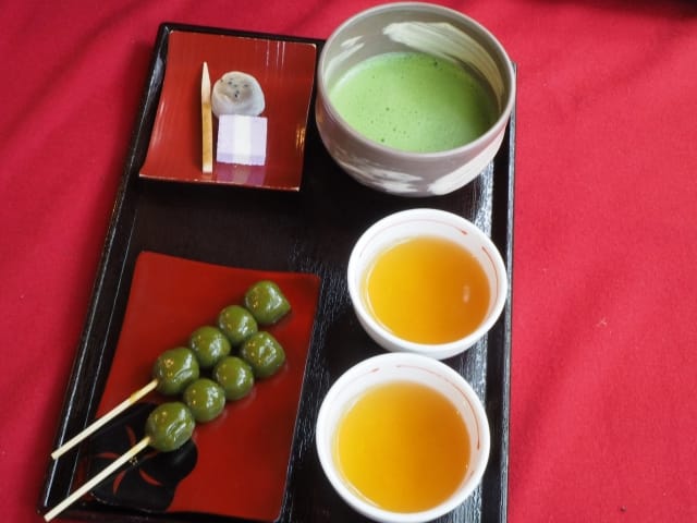Matcha green tea and dumplings