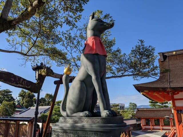 Fox in front of the main shrine
